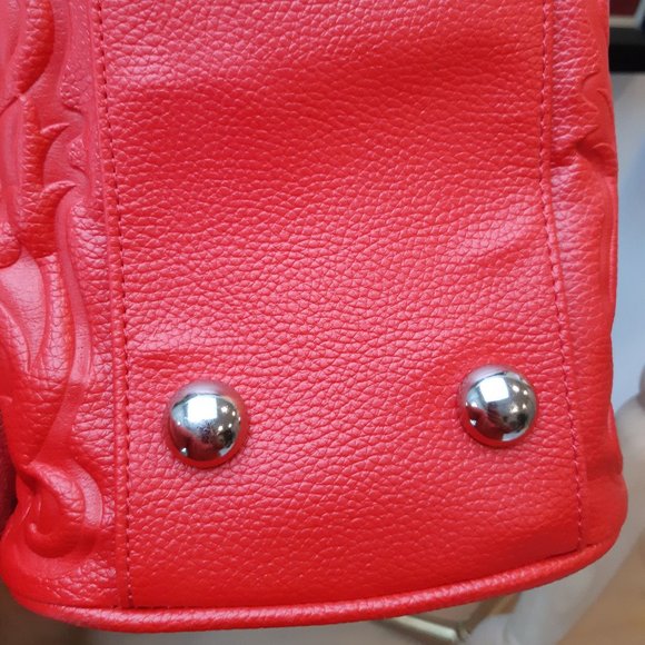 Loungefly Red Lattice Skull Tote - Picture 10 of 13